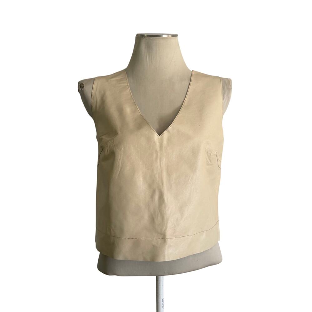 VTG Y2K 2000s Cream Genuine Leather Tank Vest 10 Boho Grunge Western Rodeo
